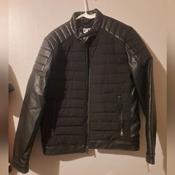 DKNY Mixed Media Quilted Racer Men's Jacket - Picture 2 of 8